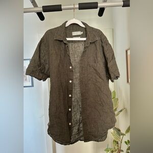 Vince classic fit short sleeve linen button down